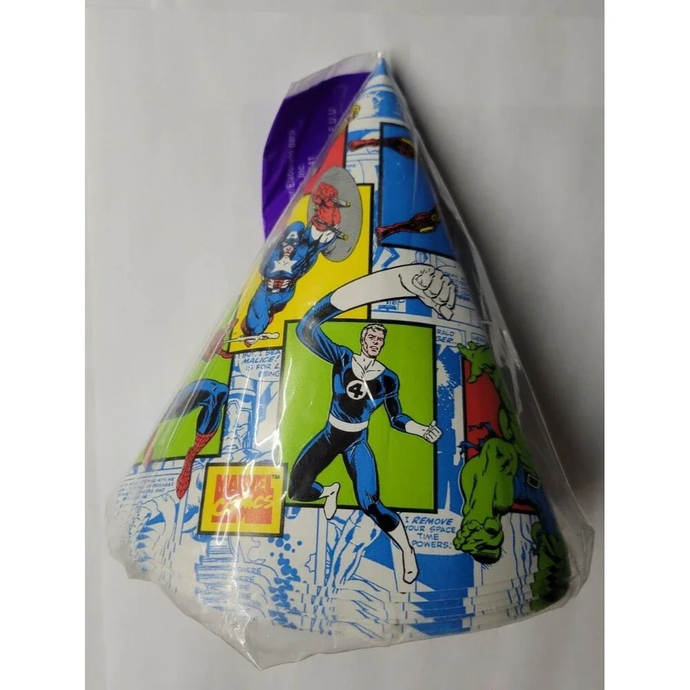 1995 Marvel Birthday Party 8 Hats Hulk Wolverine Thor Spiderman Iron Man Sealed